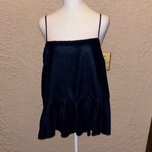 Elegant Dark Blue Velvet Camisole Top